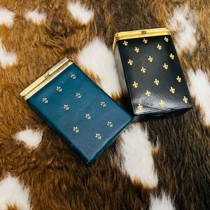 VTG Antique Black and Teal Green Cigarette Cases with Gold Fleur-de-Lis Lot